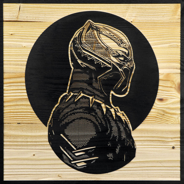 Black Panther Laser Etched Wood Portrait