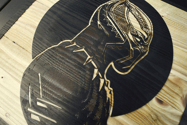 Black Panther Laser Etched Wood Portrait