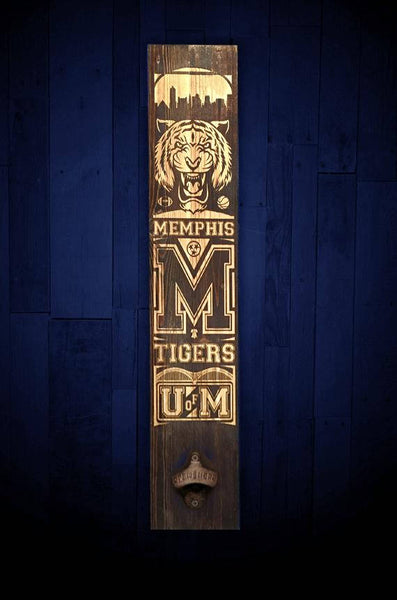 Memphis Tigers wall art with built in bottle opener